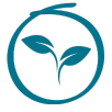 Circular logo with a plant design in the center on a white background