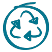 Recycling symbol in blue on a white background