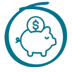 Icon of a piggy bank with a dollar sign, symbolizing savings or financial management.