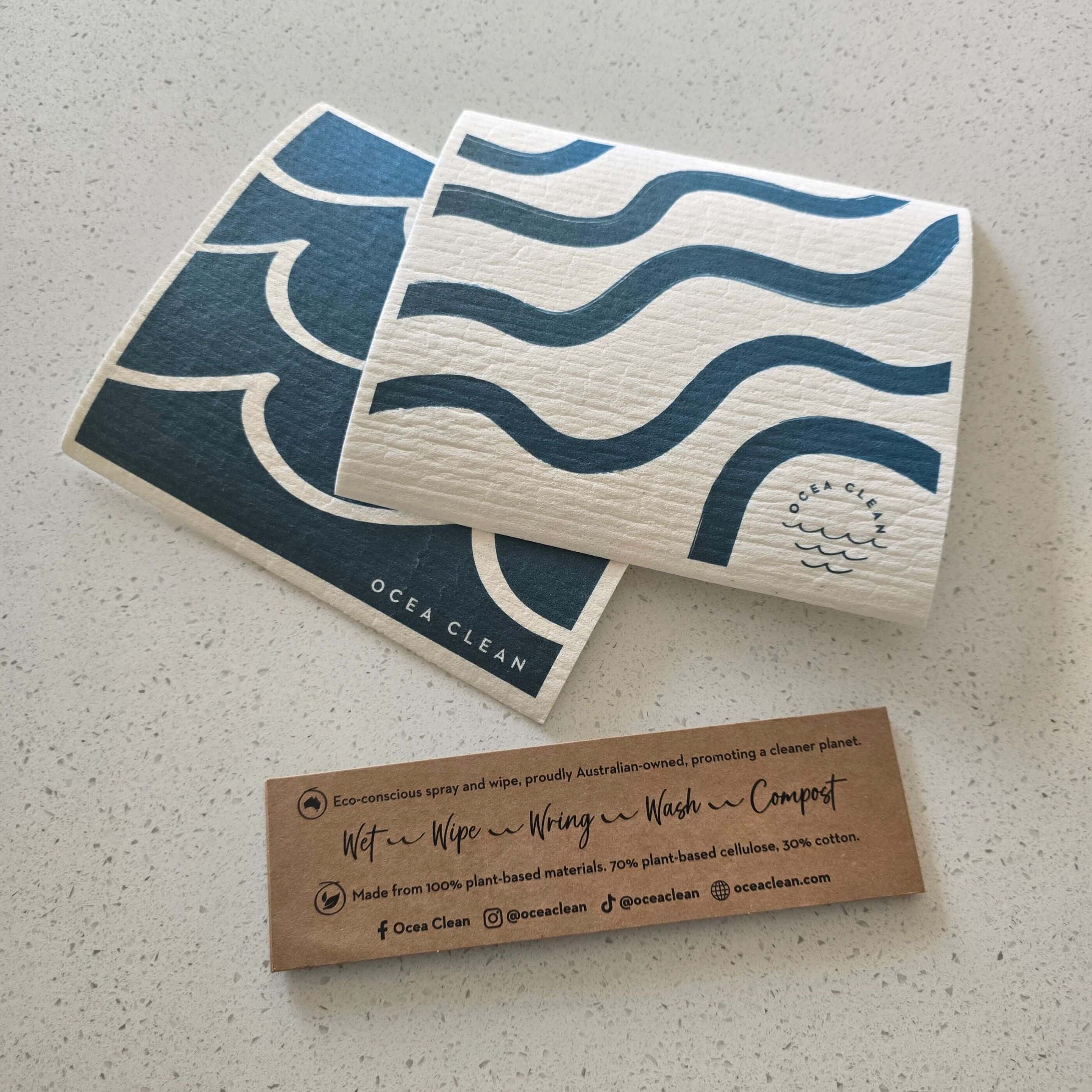 Ocea Clean Cleaning Cloth Refill – 2 Pack, showcasing eco-friendly, absorbent cloths designed to replace paper towels.