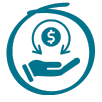 Icon of a hand holding a dollar sign with a circular design, symbolizing finance or money management.