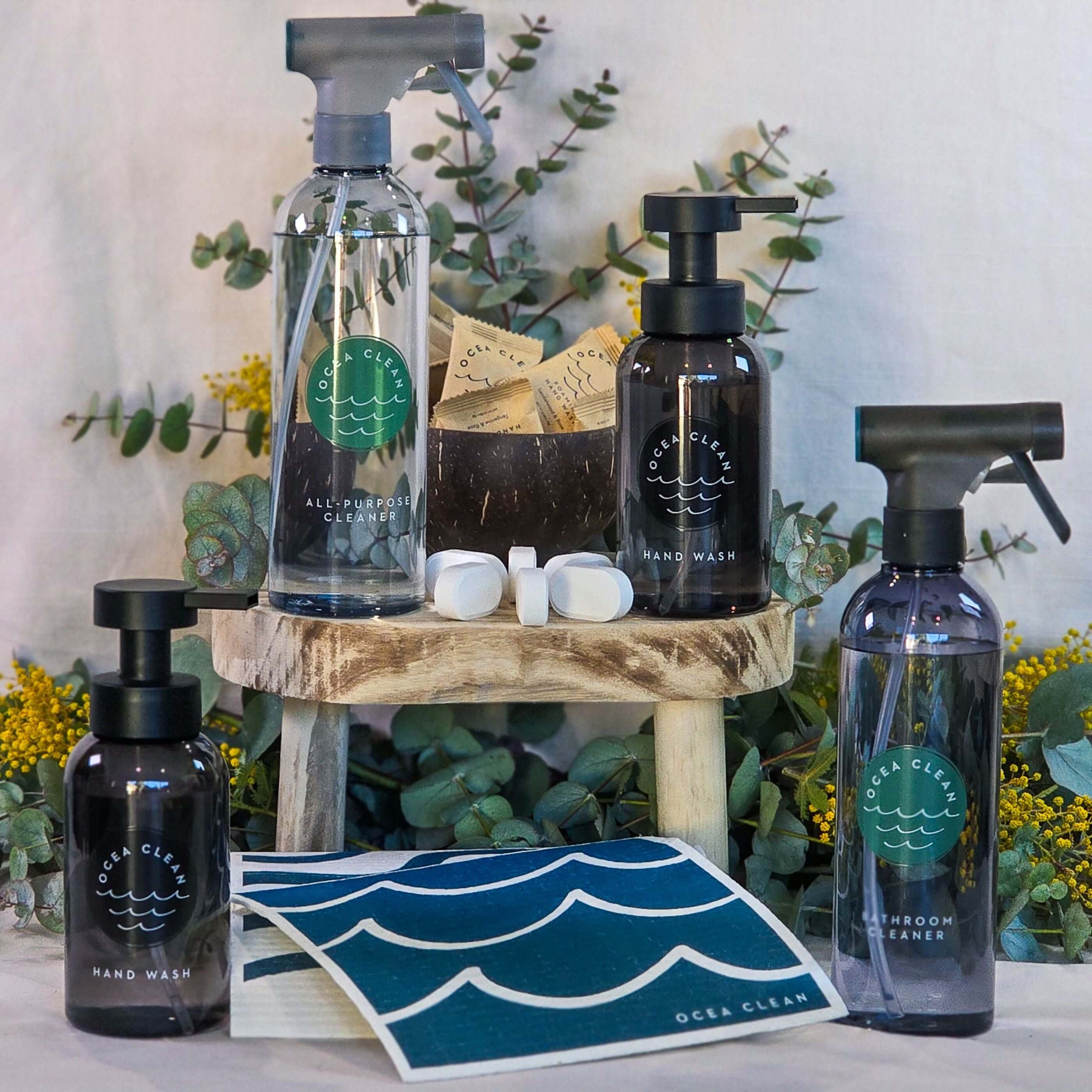 Complete Home Reset Kit & Refill Bundle with eco-friendly cleaning products, refillable bottles and dissolvable cleaning tablets.