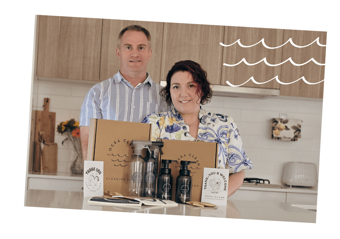 Ben & Amelia in the kitchen with Ocea Clean products.
