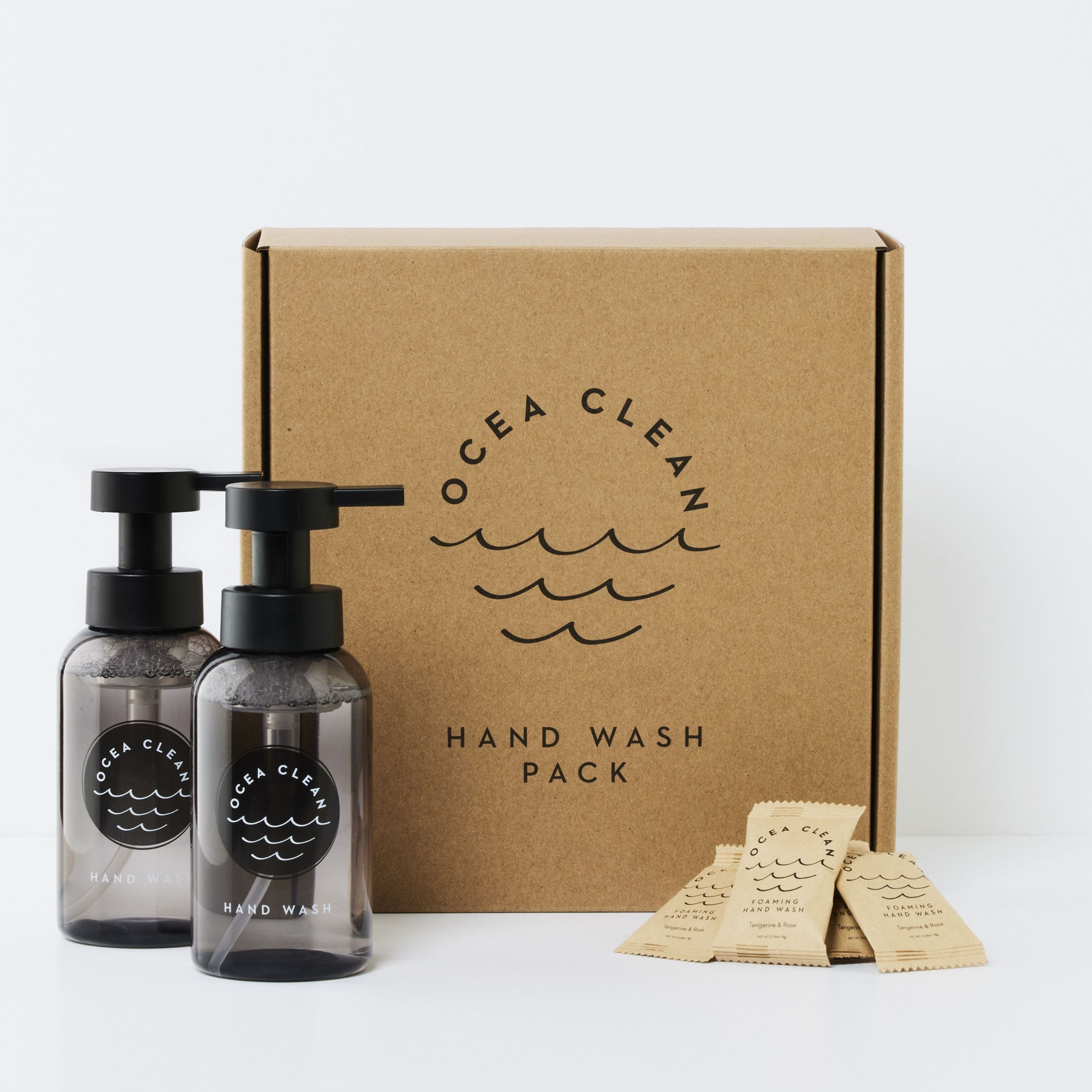 Ocea Clean hand wash pack with two bottles and packaging on a white background